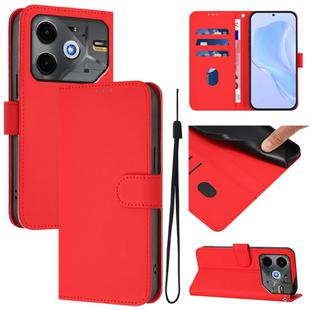 For Tecno Pova 6 Neo Skin Feel Solid Color Leather Phone Case with Lanyard(Red)