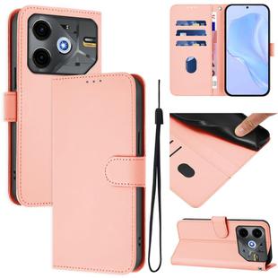 For Tecno Pova 6 Neo Skin Feel Solid Color Leather Phone Case with Lanyard(Pink)