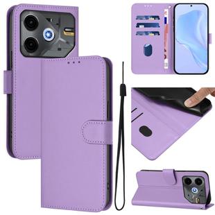 For Tecno Pova 6 Neo Skin Feel Solid Color Leather Phone Case with Lanyard(Lavender Purple)
