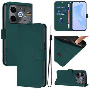 For Tecno Pova 6 Neo Skin Feel Solid Color Leather Phone Case with Lanyard(Dark Green)