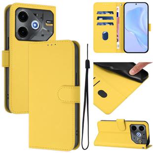 For Tecno Pova 6 Neo Skin Feel Solid Color Leather Phone Case with Lanyard(Lemon Yellow)