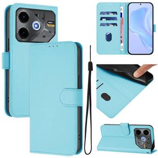 For Tecno Pova 6 Neo Skin Feel Solid Color Leather Phone Case with Lanyard(Sky Blue)
