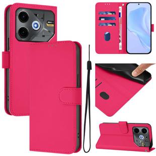 For Tecno Pova 6 Neo Skin Feel Solid Color Leather Phone Case with Lanyard(Rose Red)