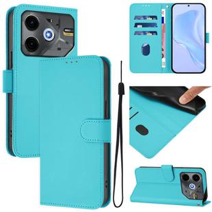 For Tecno Pova 6 Neo Skin Feel Solid Color Leather Phone Case with Lanyard(Lake Blue)