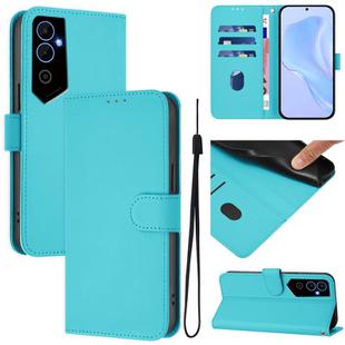 For Tecno Pova Neo 2 Skin Feel Solid Color Leather Phone Case with Lanyard(Lake Blue)