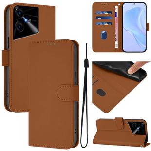 For Tecno Pova Neo 3 Skin Feel Solid Color Leather Phone Case with Lanyard(Brown)