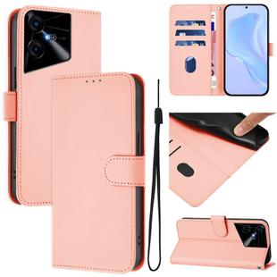 For Tecno Pova Neo 3 Skin Feel Solid Color Leather Phone Case with Lanyard(Pink)