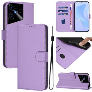 For Tecno Pova Neo 3 Skin Feel Solid Color Leather Phone Case with Lanyard(Lavender Purple)