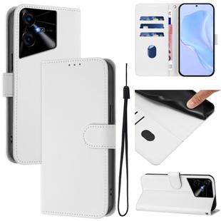 For Tecno Pova Neo 3 Skin Feel Solid Color Leather Phone Case with Lanyard(White)