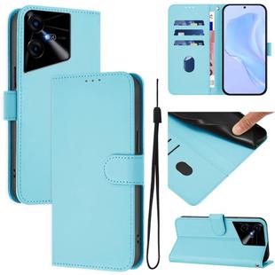 For Tecno Pova Neo 3 Skin Feel Solid Color Leather Phone Case with Lanyard(Sky Blue)