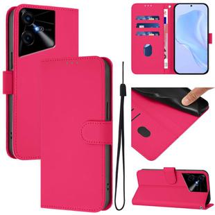 For Tecno Pova Neo 3 Skin Feel Solid Color Leather Phone Case with Lanyard(Rose Red)