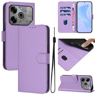 For Tecno Spark 6 Go / Go 2021 Skin Feel Solid Color Leather Phone Case with Lanyard(Lavender Purple)