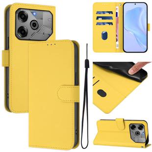 For Tecno Spark 6 Go / Go 2021 Skin Feel Solid Color Leather Phone Case with Lanyard(Lemon Yellow)