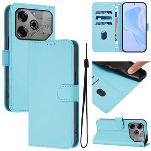 For Tecno Spark 6 Go / Go 2021 Skin Feel Solid Color Leather Phone Case with Lanyard(Sky Blue)