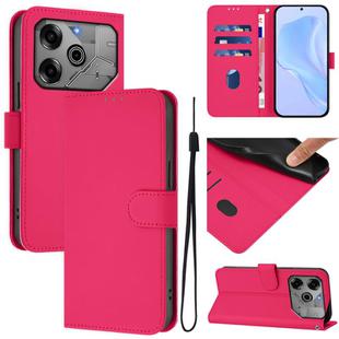 For Tecno Spark 6 Go / Go 2021 Skin Feel Solid Color Leather Phone Case with Lanyard(Rose Red)