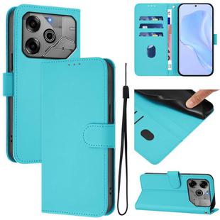 For Tecno Spark 6 Go / Go 2021 Skin Feel Solid Color Leather Phone Case with Lanyard(Lake Blue)