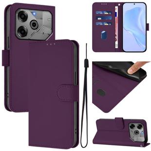 For Tecno Spark 6 Go / Go 2021 Skin Feel Solid Color Leather Phone Case with Lanyard(Violet)