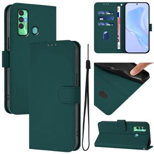 For Tecno Spark 7P Skin Feel Solid Color Leather Phone Case with Lanyard(Dark Green)