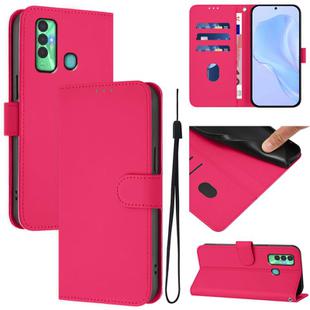 For Tecno Spark 7P Skin Feel Solid Color Leather Phone Case with Lanyard(Rose Red)