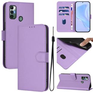 For Tecno Spark 7 / 7T Skin Feel Solid Color Leather Phone Case with Lanyard(Lavender Purple)