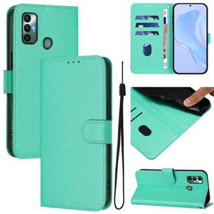 For Tecno Spark 7 / 7T Skin Feel Solid Color Leather Phone Case with Lanyard(Green)