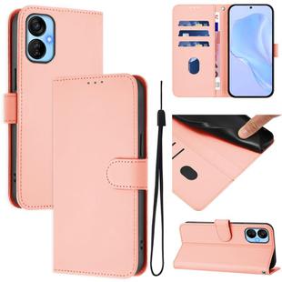 For Tecno Spark 9T / 9 Pro Skin Feel Solid Color Leather Phone Case with Lanyard(Pink)