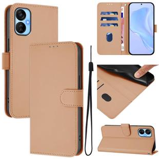 For Tecno Spark 9T / 9 Pro Skin Feel Solid Color Leather Phone Case with Lanyard(Nude)