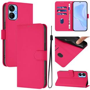For Tecno Spark 9T / 9 Pro Skin Feel Solid Color Leather Phone Case with Lanyard(Rose Red)