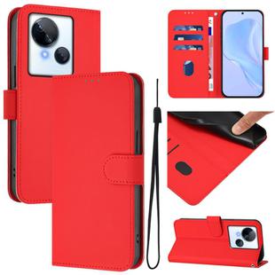 For Tecno Spark 10 5G Skin Feel Solid Color Leather Phone Case with Lanyard(Red)