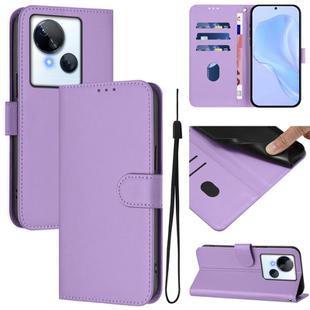 For Tecno Spark 10 5G Skin Feel Solid Color Leather Phone Case with Lanyard(Lavender Purple)