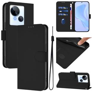 For Tecno Spark 10 5G Skin Feel Solid Color Leather Phone Case with Lanyard(Black)