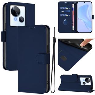 For Tecno Spark 10 5G Skin Feel Solid Color Leather Phone Case with Lanyard(Navy Blue)