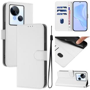 For Tecno Spark 10 5G Skin Feel Solid Color Leather Phone Case with Lanyard(White)