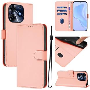 For Tecno Spark 10 Pro 4G Skin Feel Solid Color Leather Phone Case with Lanyard(Pink)