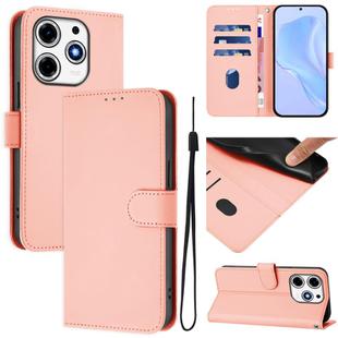 For Tecno Spark 10 Pro Magic Skin Feel Solid Color Leather Phone Case with Lanyard(Pink)