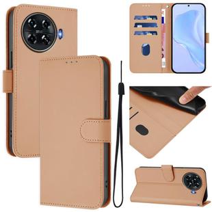 For Tecno Spark 20 Pro+ 4G Skin Feel Solid Color Leather Phone Case with Lanyard(Nude)