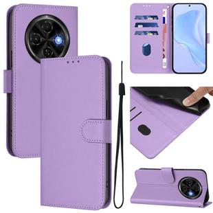 For Tecno Spark 30C Skin Feel Solid Color Leather Phone Case with Lanyard(Lavender Purple)