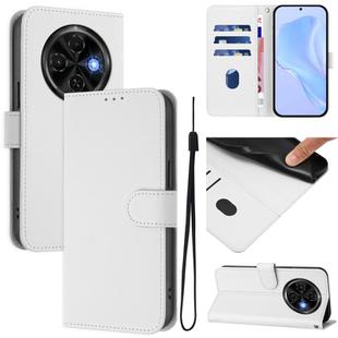 For Tecno Spark 30C Skin Feel Solid Color Leather Phone Case with Lanyard(White)