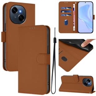 For Tecno Spark Go 1 Skin Feel Solid Color Leather Phone Case with Lanyard(Brown)