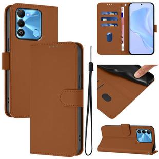 For Tecno Spark Go 2022 / 8C Skin Feel Solid Color Leather Phone Case with Lanyard(Brown)
