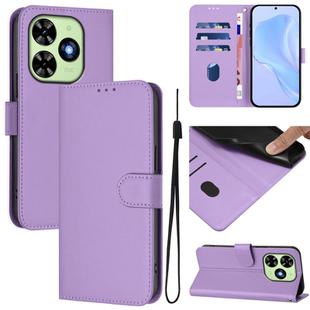 For Tecno Spark Go 2024 4G Skin Feel Solid Color Leather Phone Case with Lanyard(Lavender Purple)