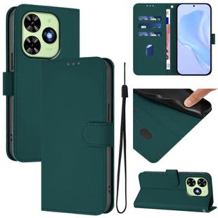 For Tecno Spark Go 2024 4G Skin Feel Solid Color Leather Phone Case with Lanyard(Dark Green)