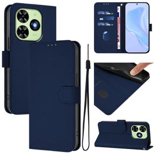 For Tecno Spark Go 2024 4G Skin Feel Solid Color Leather Phone Case with Lanyard(Navy Blue)
