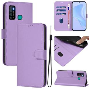 For Tecno Camon 15 Skin Feel Solid Color Leather Phone Case with Lanyard(Lavender Purple)