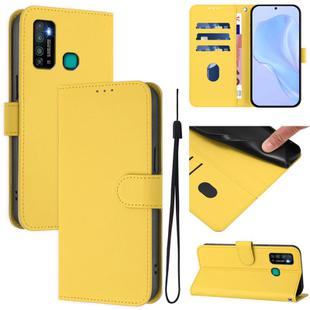 For Tecno Camon 15 Skin Feel Solid Color Leather Phone Case with Lanyard(Lemon Yellow)