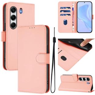 For Tecno Camon 40 Pro 4G Skin Feel Solid Color Leather Phone Case with Lanyard(Pink)