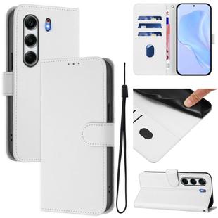 For Tecno Camon 40 Pro 4G Skin Feel Solid Color Leather Phone Case with Lanyard(White)