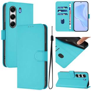 For Tecno Camon 40 Pro 5G Skin Feel Solid Color Leather Phone Case with Lanyard(Lake Blue)