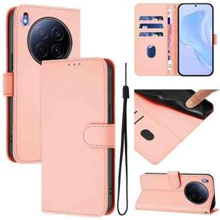 For Tecno Camon 40 Premier Skin Feel Solid Color Leather Phone Case with Lanyard(Pink)