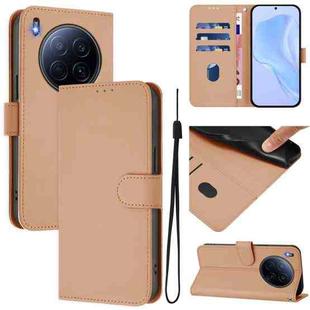 For Tecno Camon 40 Premier Skin Feel Solid Color Leather Phone Case with Lanyard(Nude)